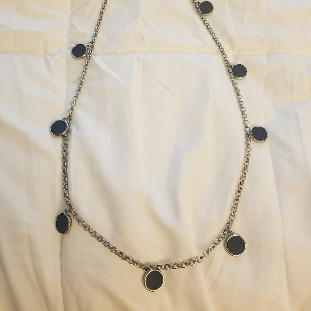 blue and silver long necklace
